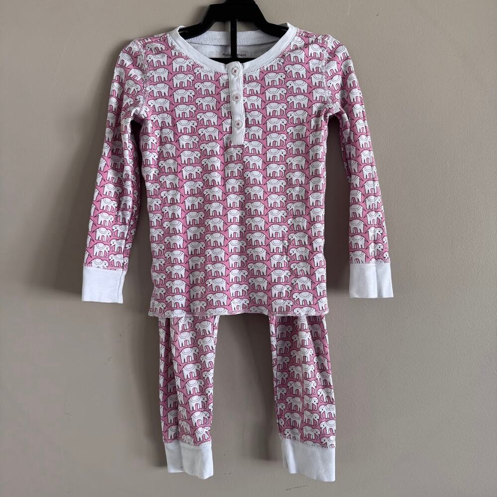 Roller Rabbit Hathi Pink Elephant Long Sleeve Pajama Set Pima Cotton Kids 4 Year